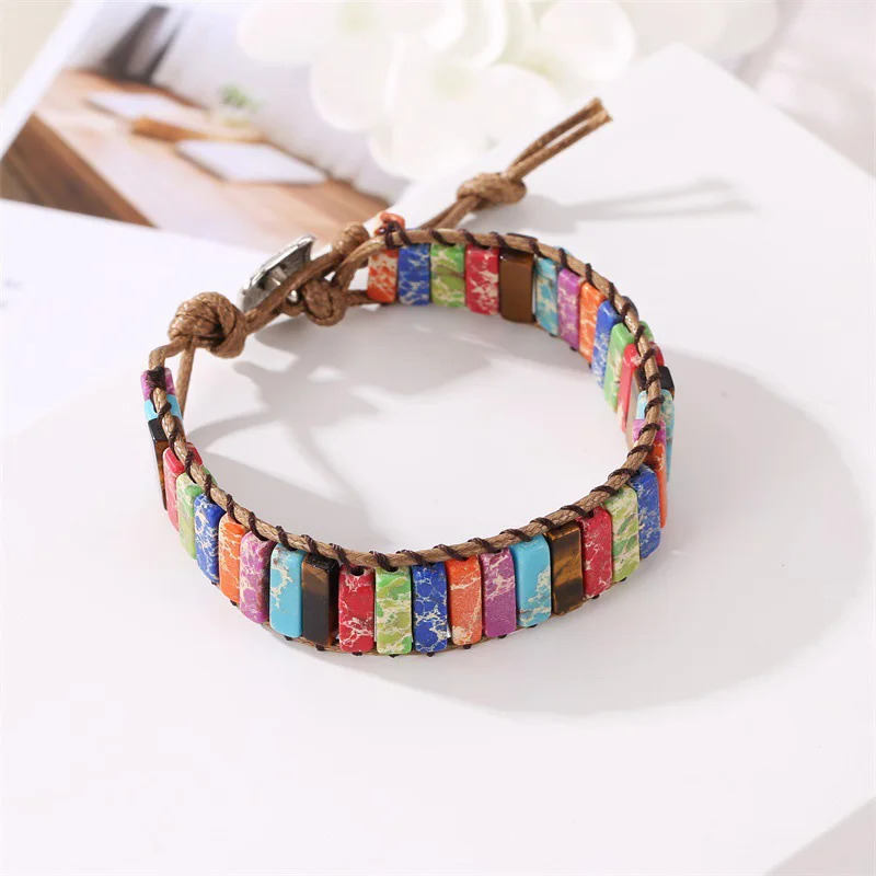 Цветной этнический плетеный браслет из натурального камня для женщин женский
