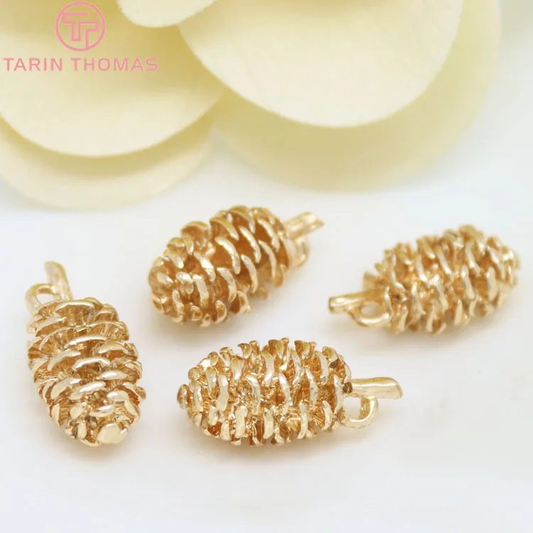 4 шт. 10x19 мм 24K цвета шампанского позолоченные латунные подвески Pinecone Высокое