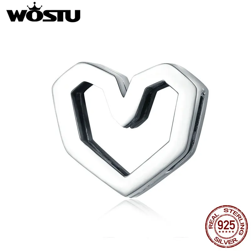 Женский браслет WOSTU из стерлингового серебра 925 пробы с сердечком зажим в форме