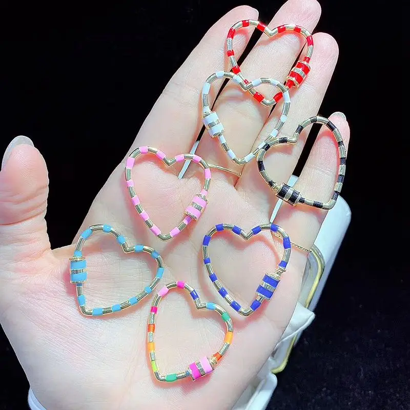 4PCS, Rainbow Color Heart Shaped Enamel Screw Clasp Fashion Jewelry Clasp, Accessories