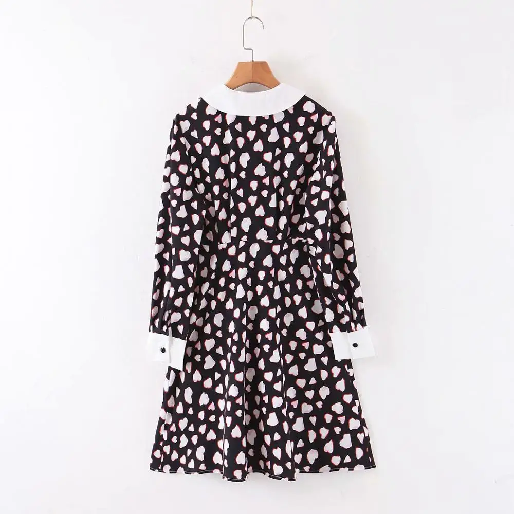 Новинка 2020 женское повседневное тонкое платье с длинным рукавом и принтом сердец