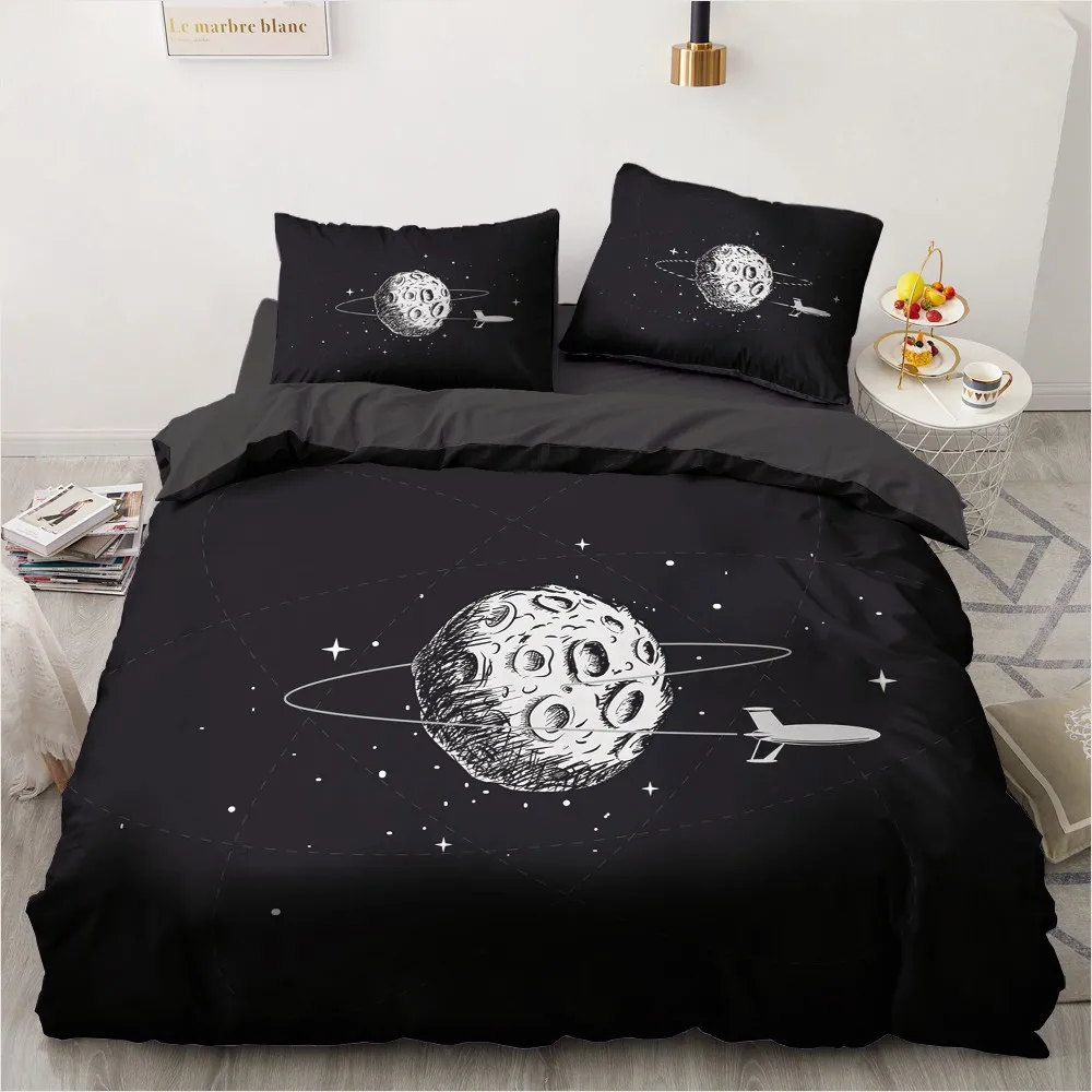 

3D Custom Design Cartoon Quilt Cover Sets Space Comforther Covers Pillow Shams King Queen Full Twin Size Black Home Textile