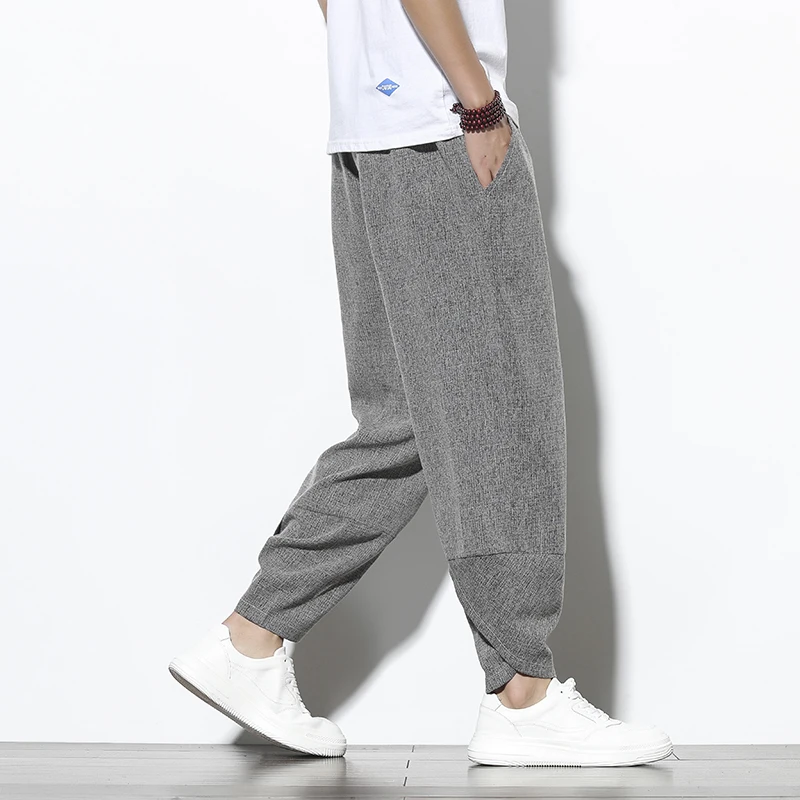 

2021 Casual Cotton Linen Trousers Male Hip Hop Streetwear Harem Pants Men Women Casual Jogger Pants Sweatpants Men Dropshipping