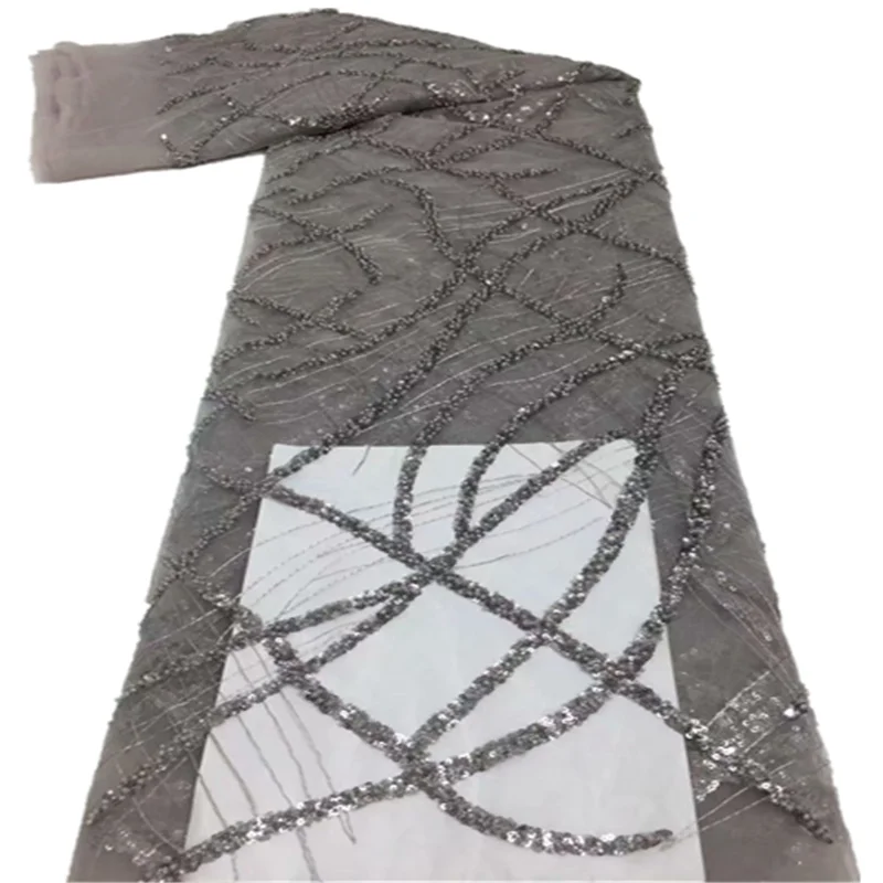

Серая Тюлевая кружевная ткань с блестками, африканская кружевная ткань, Высококачественная нигерийская французская сетчатая кружевная тк...