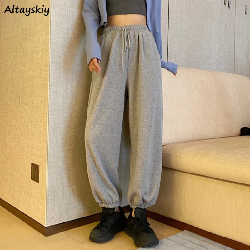 

Casual Pants Women Spring Fashion Solid Drawstring Elastic Waist Fitness Harem Trousers Korean Chic Tracksuits Cozy Jogger Baggy