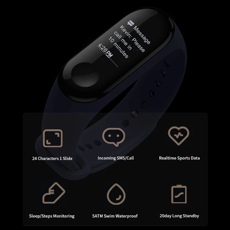 Фитнес браслет Xiaomi Mi Band 3 с большим сенсорным OLED экраном|Смарт-браслеты| |