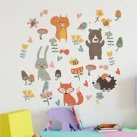 cartoon forest animal wall stickers sleepy eyes fox rabbit for children room baby nursery wall decals home decoration kids room