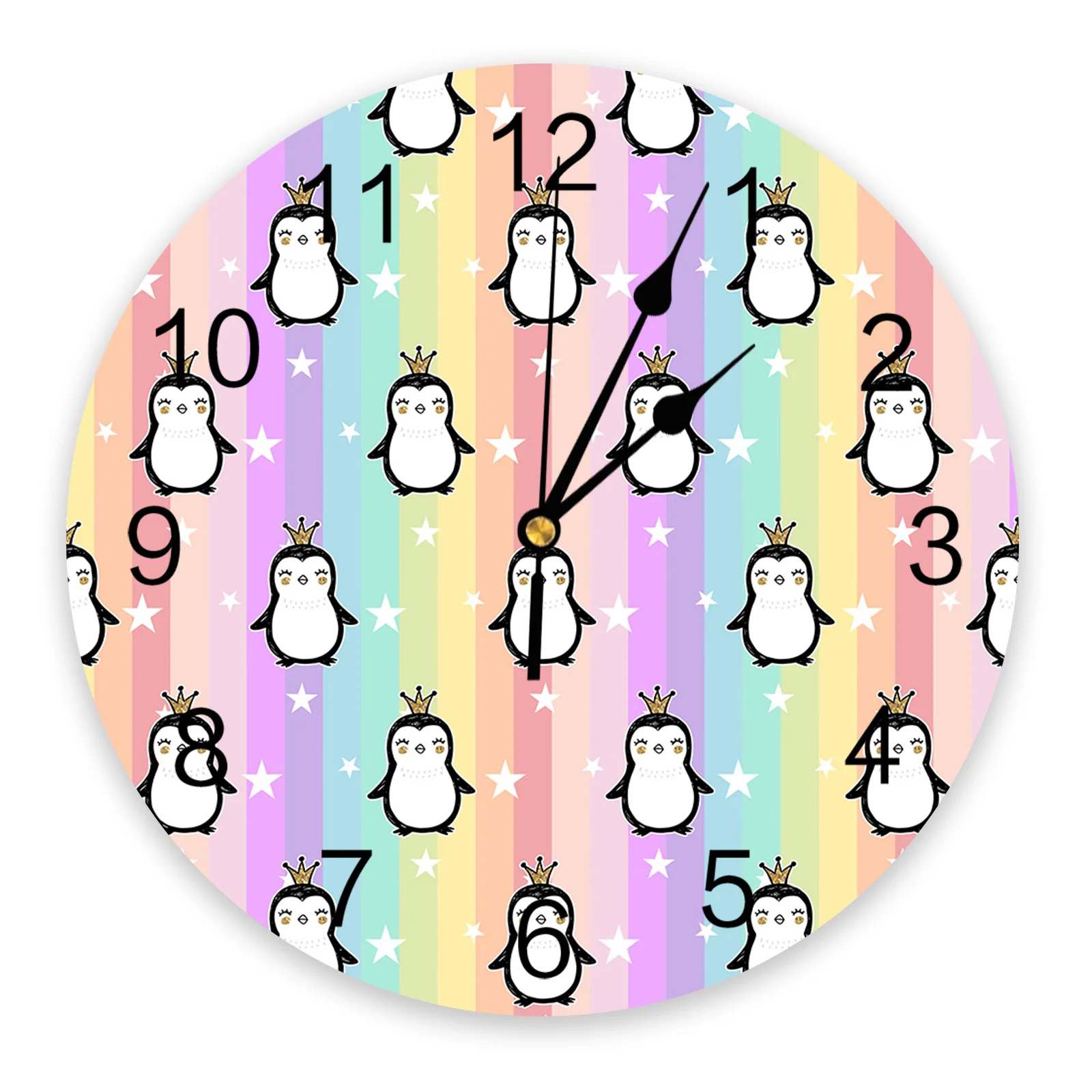 

Animal Penguin Stars Rainbow Stripes Wall Clock Home Decor Silent Oclock Watch Wall Digital Clock Wall Clock Modern Design