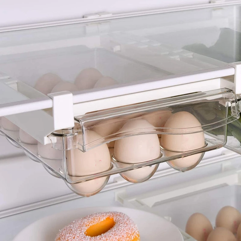 

2 Pack Egg Refrigerator Organizer Bins with Handle, Pull-Out Fridge Drawer Organizer, Refrigerator Storage Box