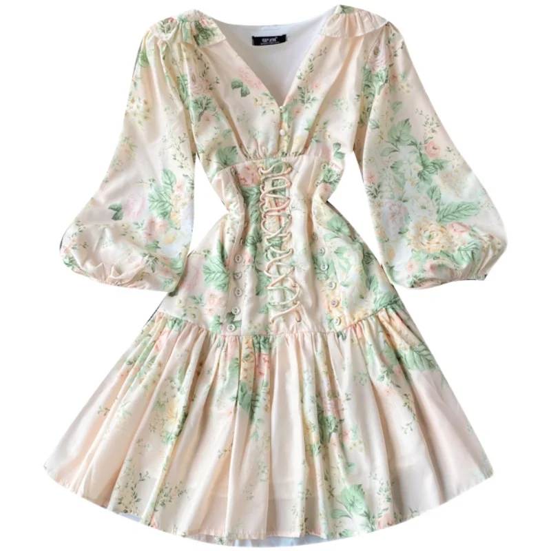 

2021 Hot Sale New Full Dress Ukraine Court Wind Female Clothing Design Feeling Small Bind Charge Show Thin Waist Ruffled