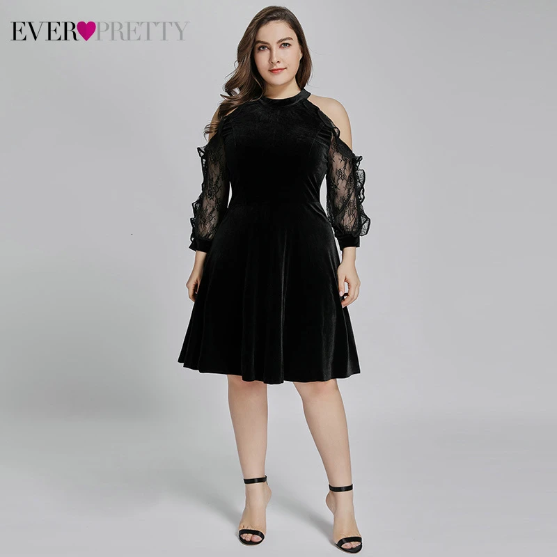 Сексуальные Короткие вечерние платья Ever Pretty AS05896 Холтер А-силуэта длинный кружевной рукав велюр вечерние платья Abiye Gece Elbisesi