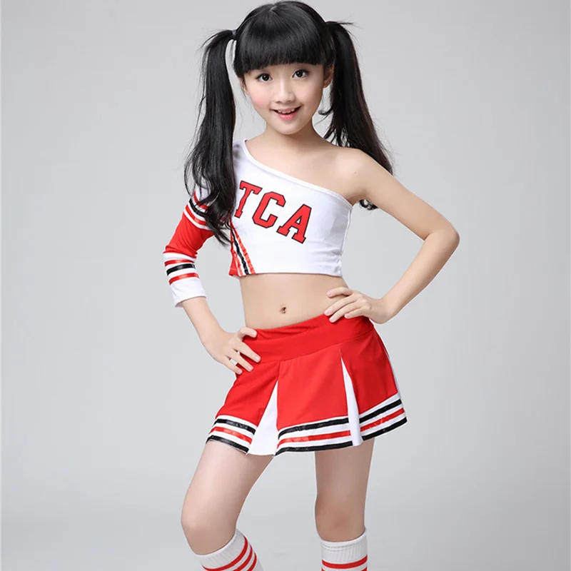 

Children Competition Cheerleaders School Team Uniform Kid Jazz Street Dance Performance Costumes Set Girl Gymnastics Outfit