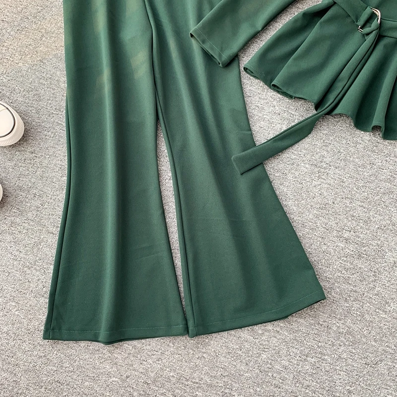 ALPHALMODA модный костюм с длинными рукавами пуловер пояс-кушак наряд+ расклешенные ноги дамы 2 шт брюки костюмы сплошной осенний комплект одежды