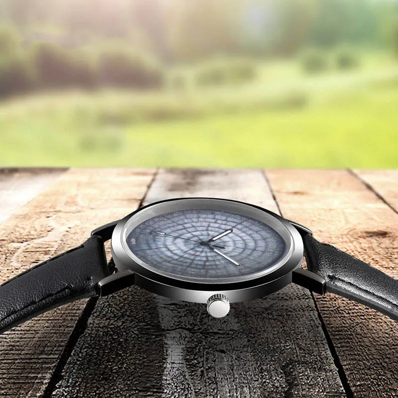 Часы наручные мужские с кожаным ремешком классические уникальные кварцевые