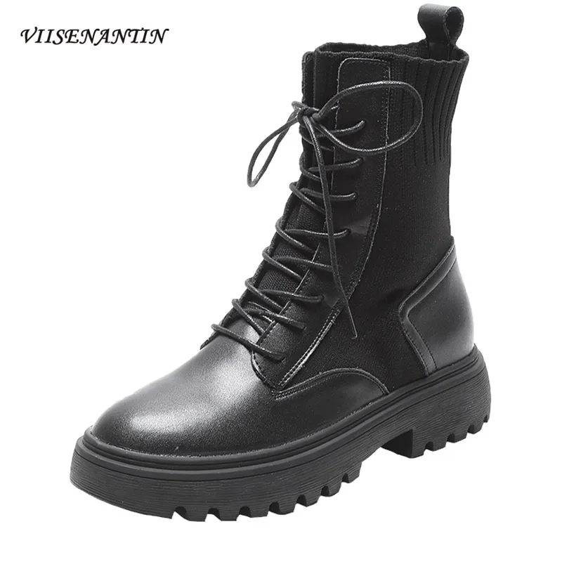 

VIISENANTIN Martin Boots Female British 2019 Autumn New Short Boots Handsome Motorcycle Boots Thick Bottom Joker Boots Black
