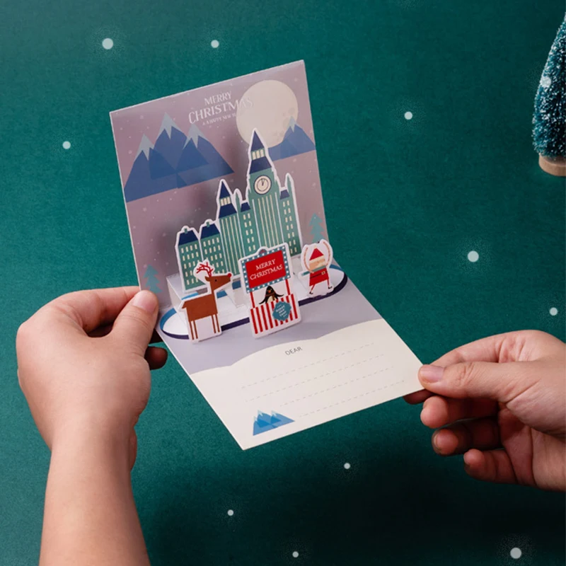 

3D Pop Up Greeting Cards With Envelope Friend Family Blessing Postcard For Birthday New Year Christmas Gifts Xmas Decoration