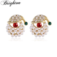 brighton new fashion christmas crystal stud earrings for women santa claus simulated pearl brincos jewelry xmas gift wholesale