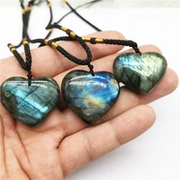 fire labradorite smooth heart shape pendant wadjustable cord chain heart carved necklace healing stone necklace for women