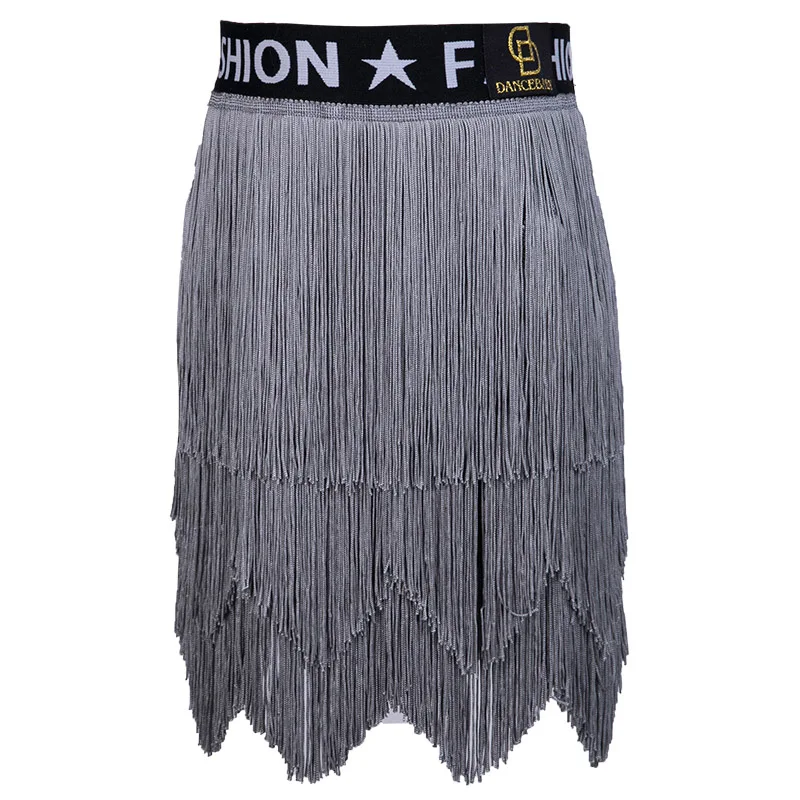 Gray Skirt Новинка; одежда для латиноамериканских танцев; Детский костюм; топ с одним плечом; латинский бахрома; юбка; одежда для тренировок; Чача Румба; платье для латинских танцев; BL2488 - Цвет: Gray Skirt