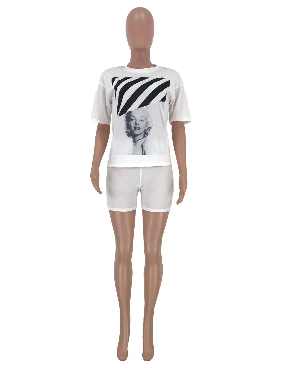 

Printed sports women's two-piece set of round-neck short-sleeved blouse + shorts new morning running fitness casual suit