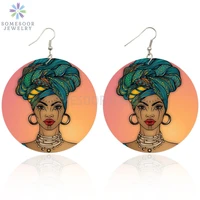 somesoor 6cm afro headwrap woman design african wooden drop earrings black ethnic artstic wood jewelry for lady christmas gift