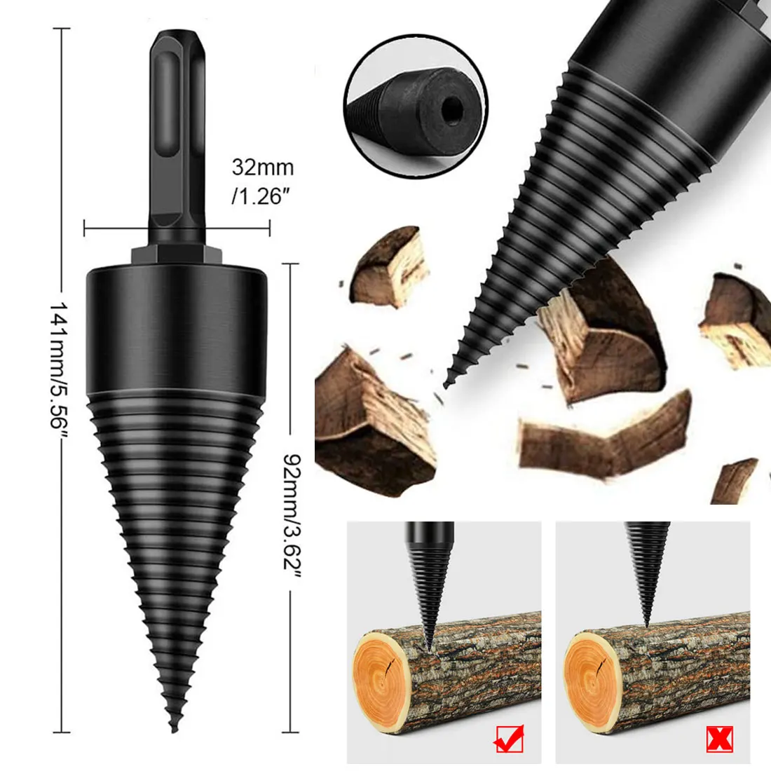 

Woodworking Tool 32mm Split Drilling Firewood Splitter Machine Drill Wood Cone Reamer Punch Driver Step Drill Bit Hex Shank