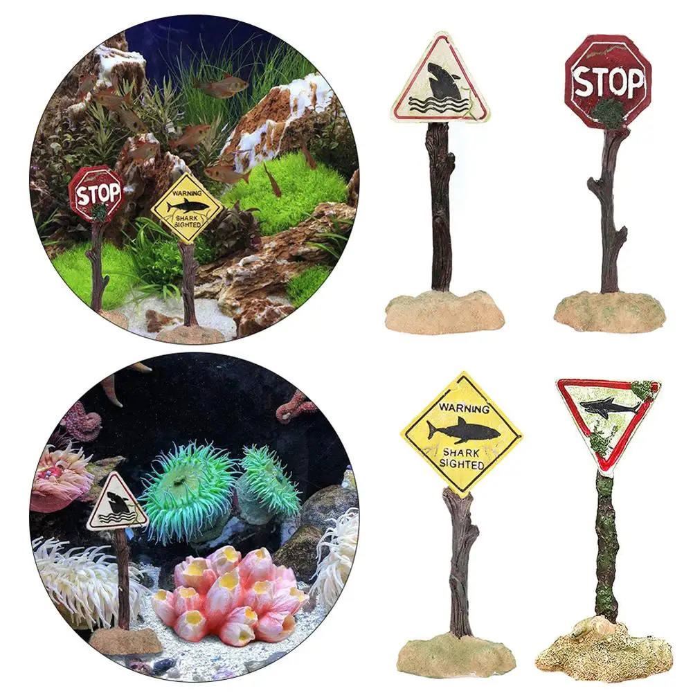 Resin Aquarium Decoration Ornaments Artificial Shark Warning Sign Landscaping Accessories for Home Fish Tank Aquarium Background