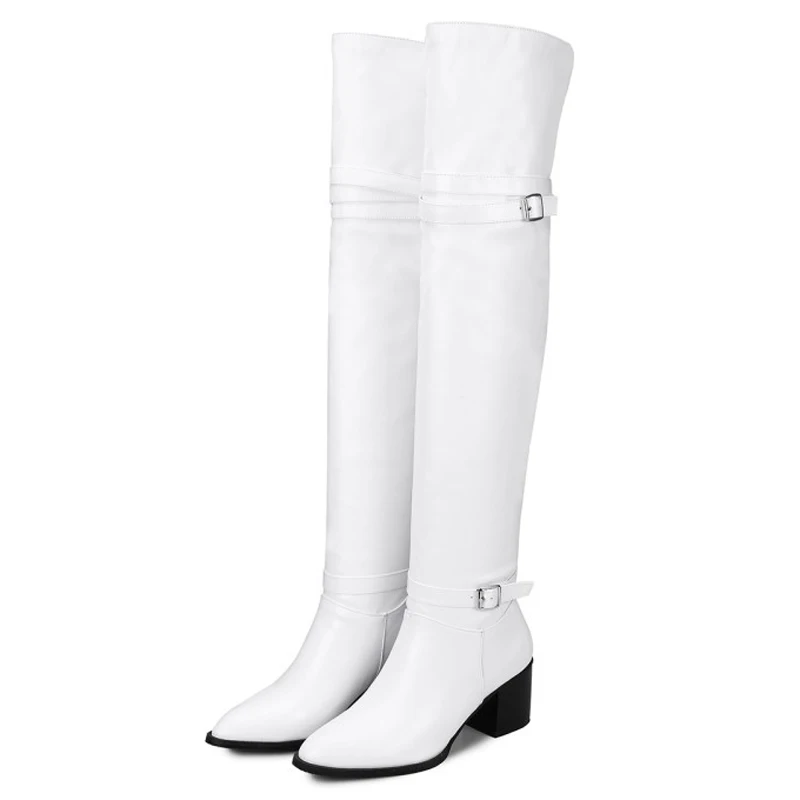 Зимняя Теплая обувь женские привлекательные черные белые сапоги выше колена на