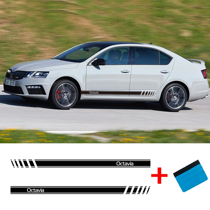 Виниловые наклейки с полосками сбоку для Skoda Octavia 2 шт.|Наклейки на автомобиль| |