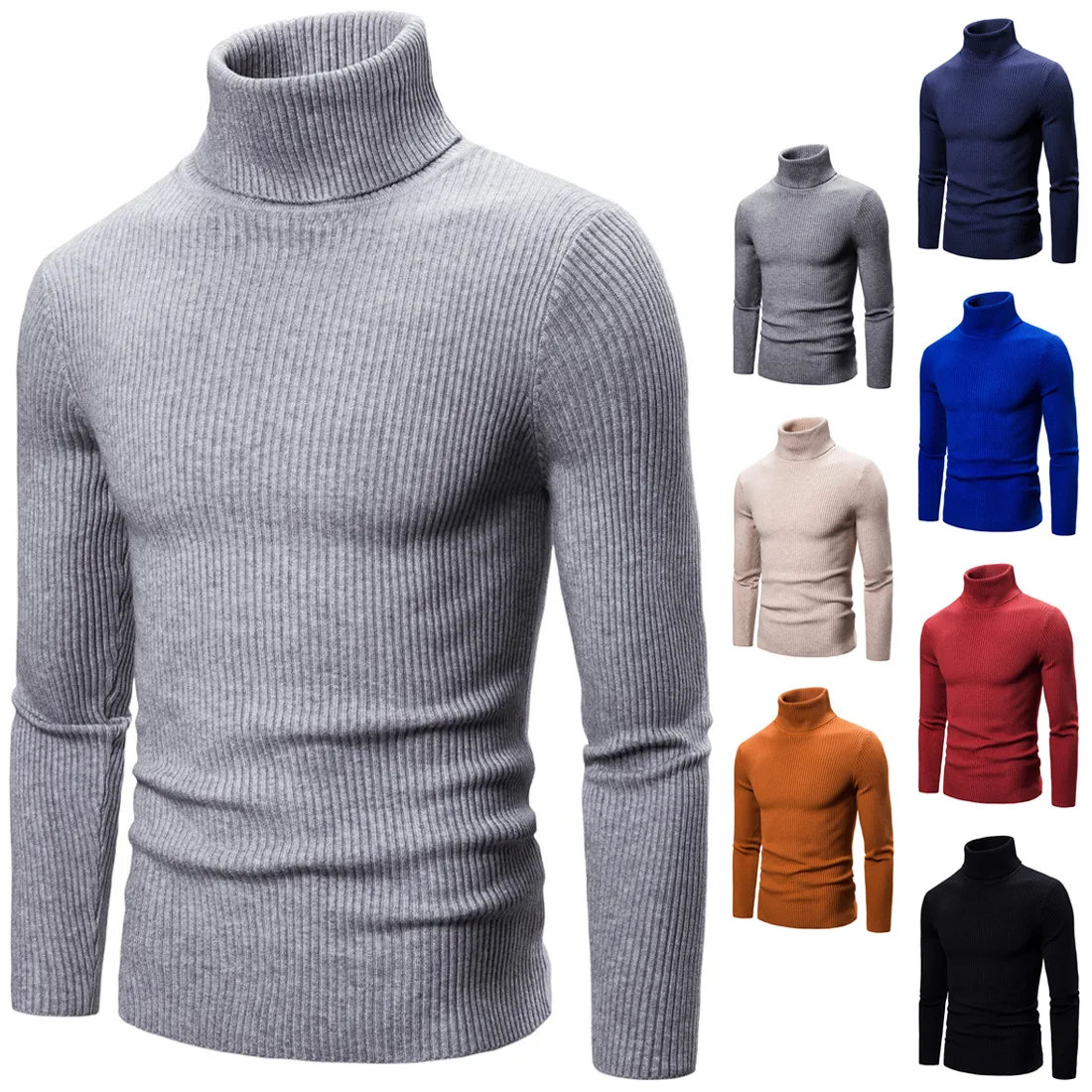 

YM036 New Spring&Autumn Clothing High Elastic Base Shirt High Lapel Solid Color Mens Sweaters