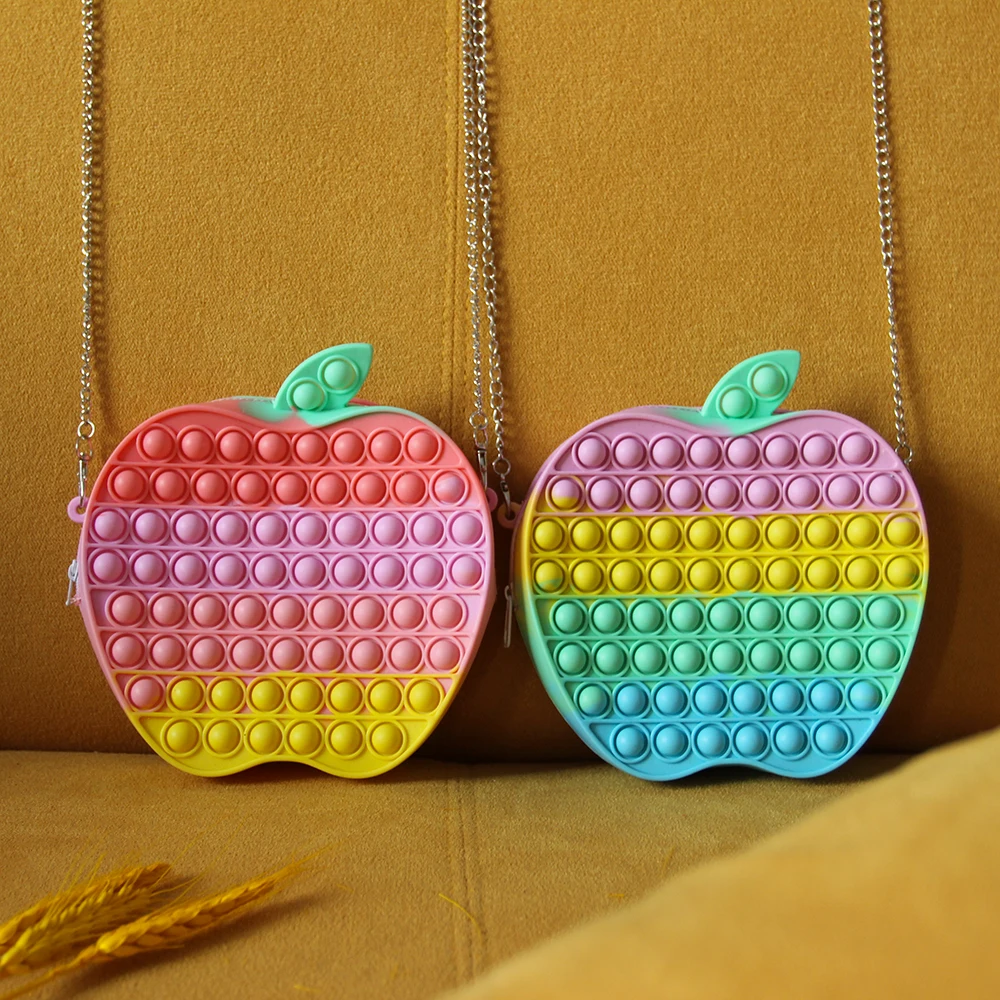 

Красочная милая Боковая Сумка Apple, детская игрушка-антистресс из силикона, модная сумка через плечо, подарок для девочки