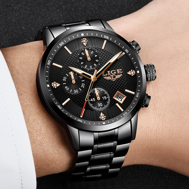 LIGE новые мужские часы модные спортивные кварцевые люксовый бренд полностью