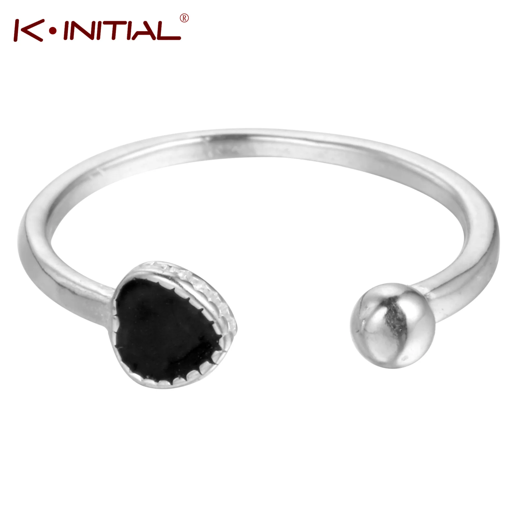 Kinitial новая мода черное сердце очаровательное кольцо на палец для женщин