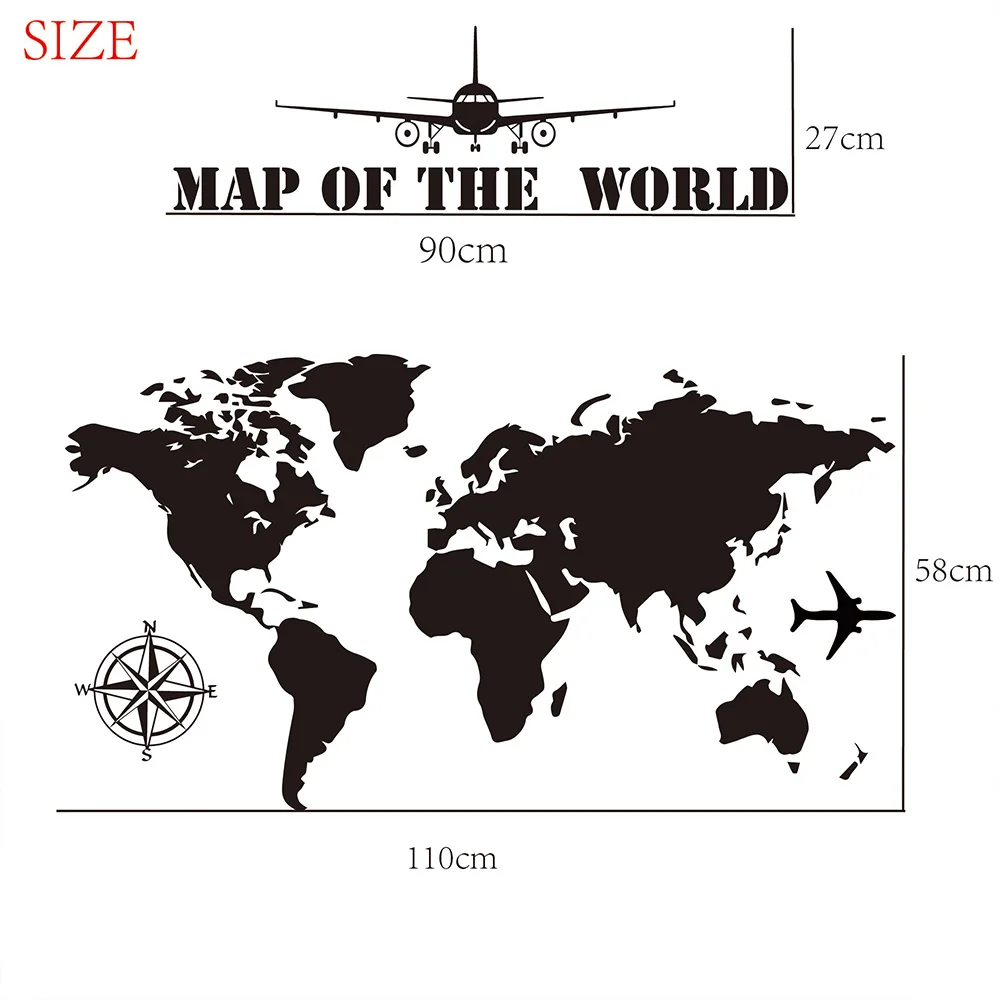 Черная карта мира виниловая настенная наклейка обои для спальни Декор домашний