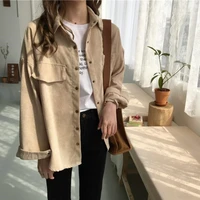 shirt 2021 new autumn new ins loose and versatile corduroy shirt womens solid color casual long sleeve shirt coat
