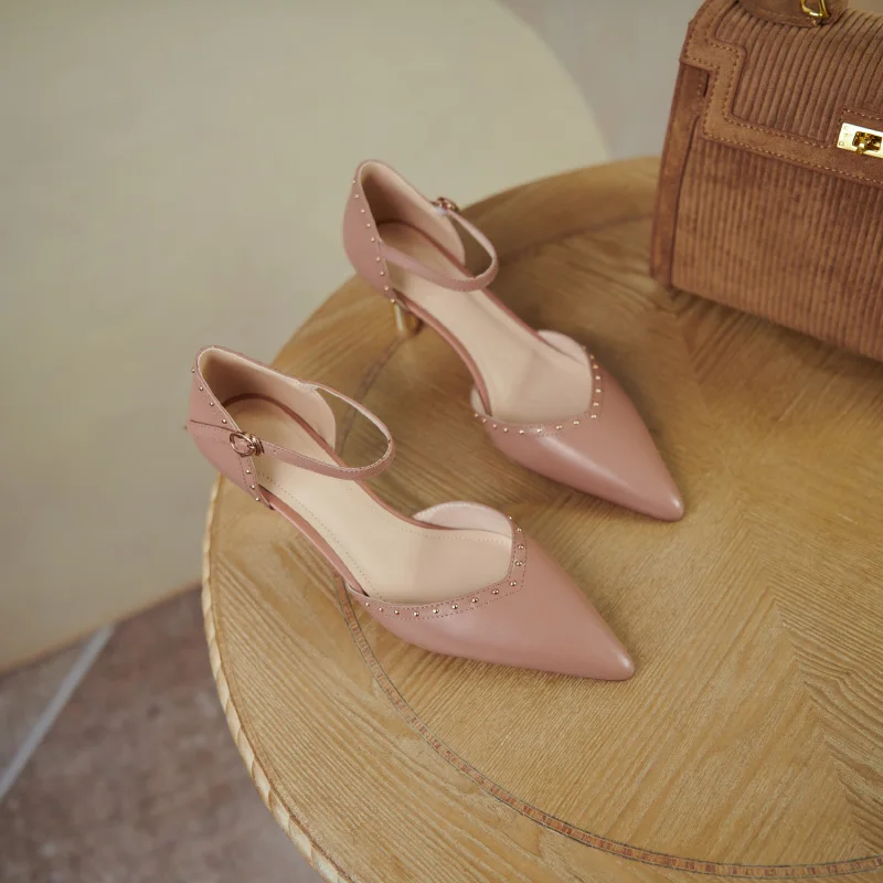 

Krazing Pot genuine leather gentlewoman gorgeous shallow pointed toe stiletto high heels metal rivets-studded women pumps L58