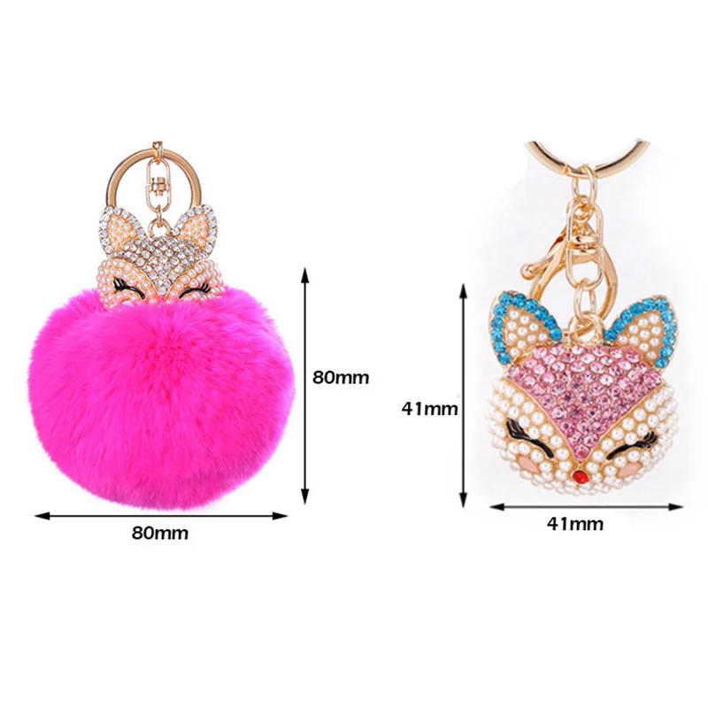 Помпон искусственный кроличий мех мяч брелок женский сплав горный хрусталь с
