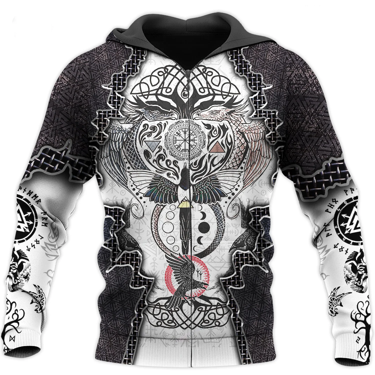 Unisex 3D Graphic Zip Hoodies Sweatshirts Viking Dragon Tattoos Hoodie Men/Women Casual Streetwear Sweatshirt Pullover H-105