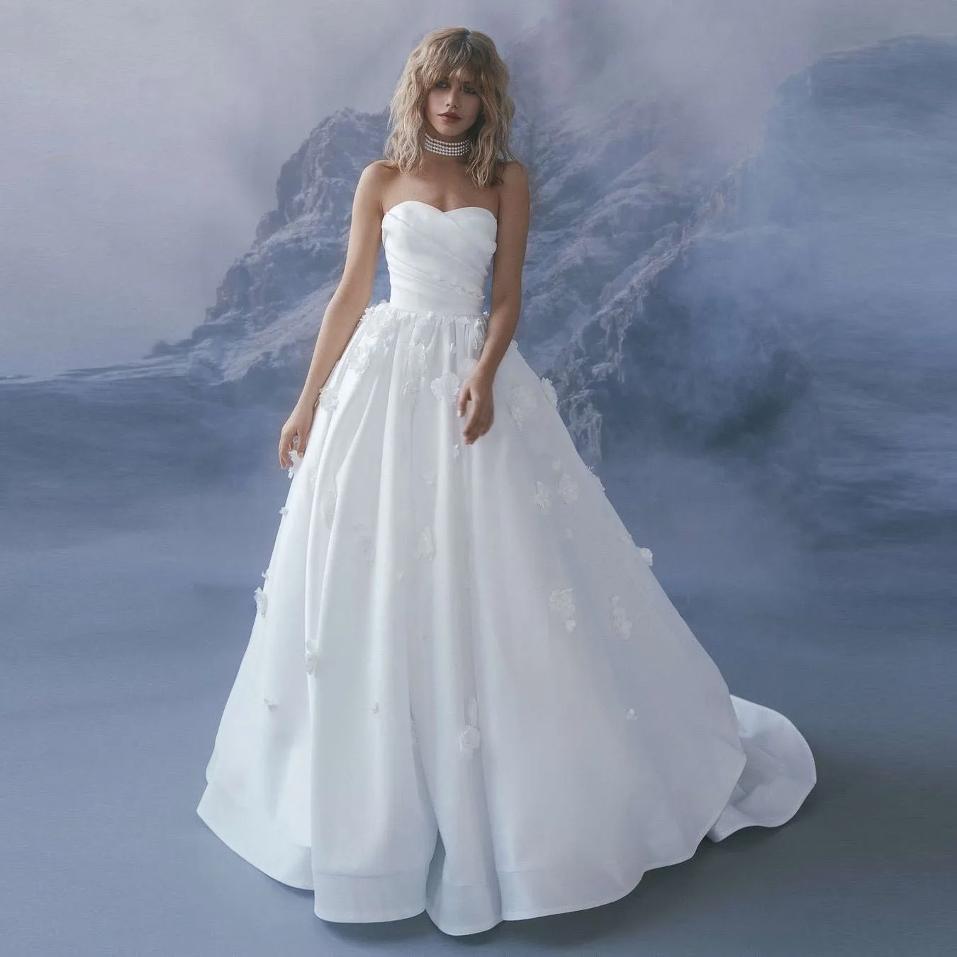 

White Elegant Simple Women Dress Strapless Floor Length Flower Evening Dress Photography Custom Made Party Dress Plus Size
