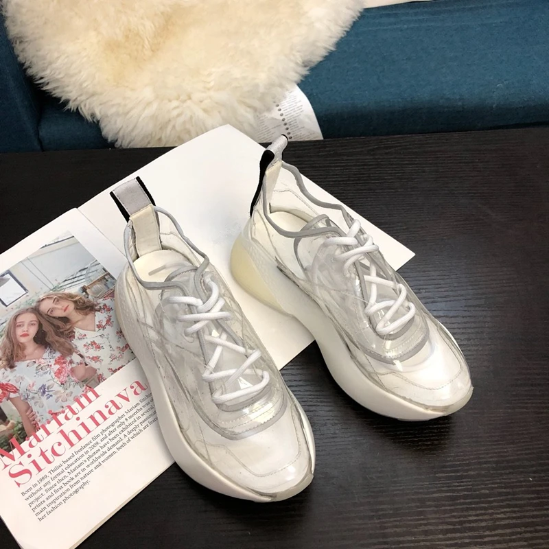 

Pvc Women Sneakers Fashion Luminous Women Causual Shoes Vulcanize Breathable Rainbow Flats Height Increasing Femmale Sneakers