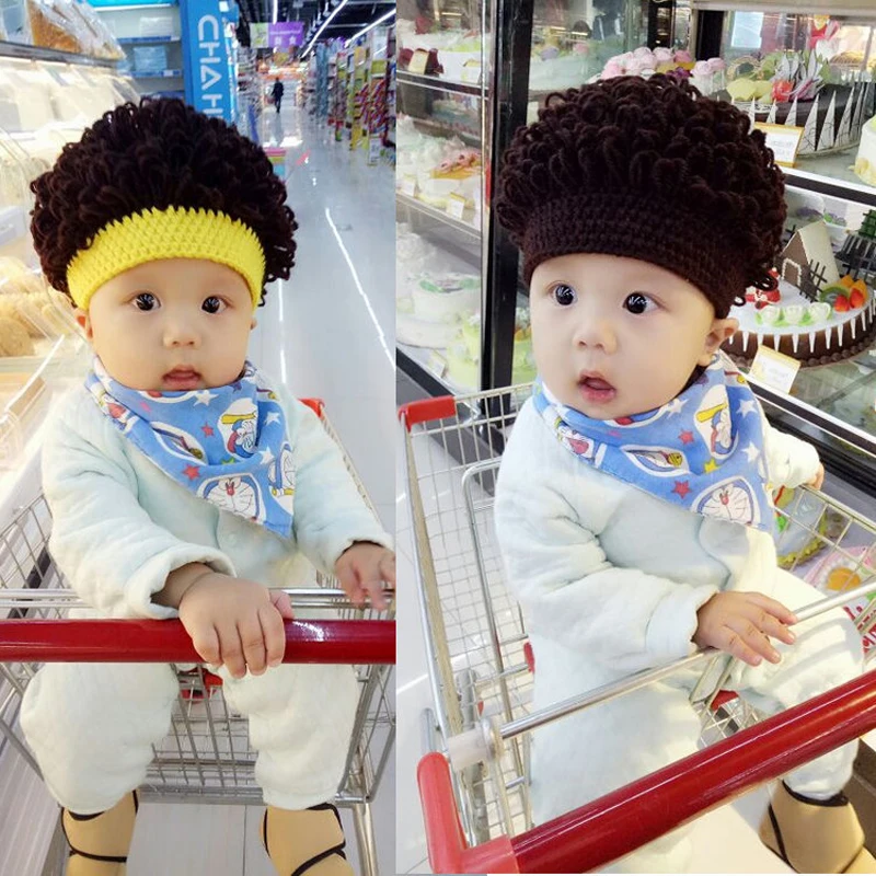 Newborn Baby Boy Kids Warm Hat Cotton with wig Head Bobble Knit Crochet Beanie Cap New 1-4 years DS19 | Детская одежда и обувь