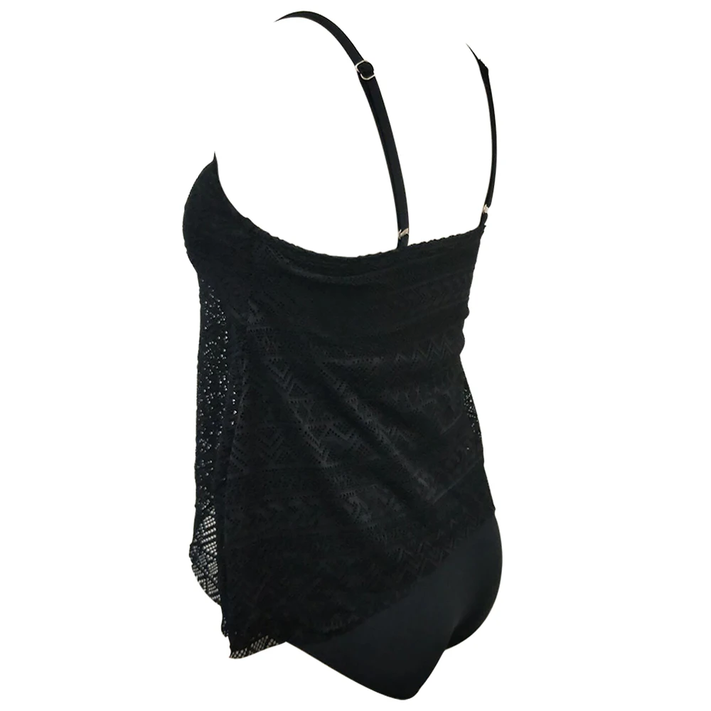 

Plus Size Swimwear Women Black Tankini Tummy Control Swimwear Tank Top Retro Solid Swimsuit With Shorts Two Piece Bathing Suit