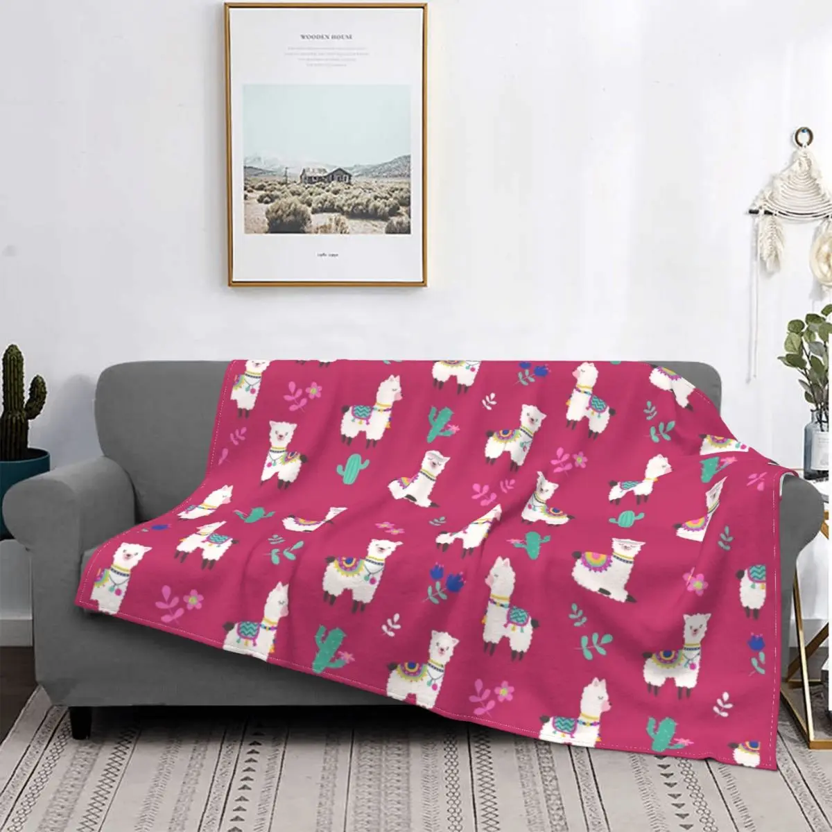 

Cute Alpaca Pattern Blankets Flannel All Season Animal Portable Lightweight Throw Blankets for Home Office Bedding Throws