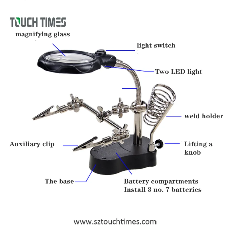 

TE-801 1PCS 3.5x 12x MG16129-C LED Clamp Soldering Iron Stand Helping Hands Magnifying Glass Magnifier
