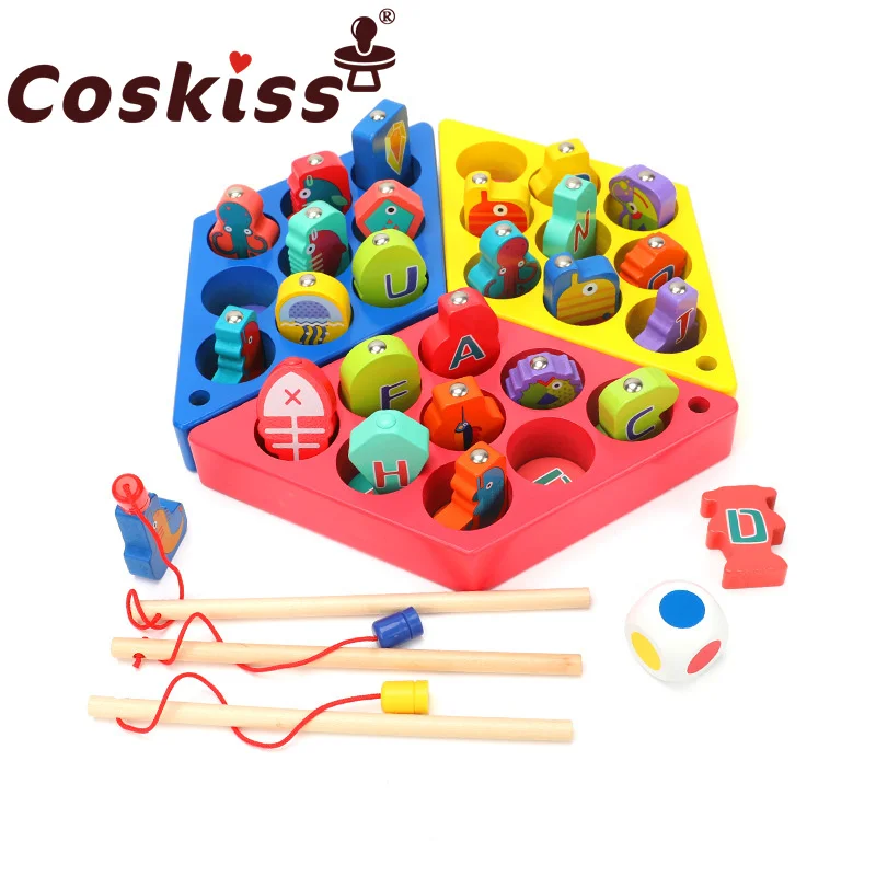 

Coskiss Fishing Wood Fun Game Wood 3D Puzzle Magnetic Fishing Toys Kids Educational For Children Baby Gifts Magnet Fishing