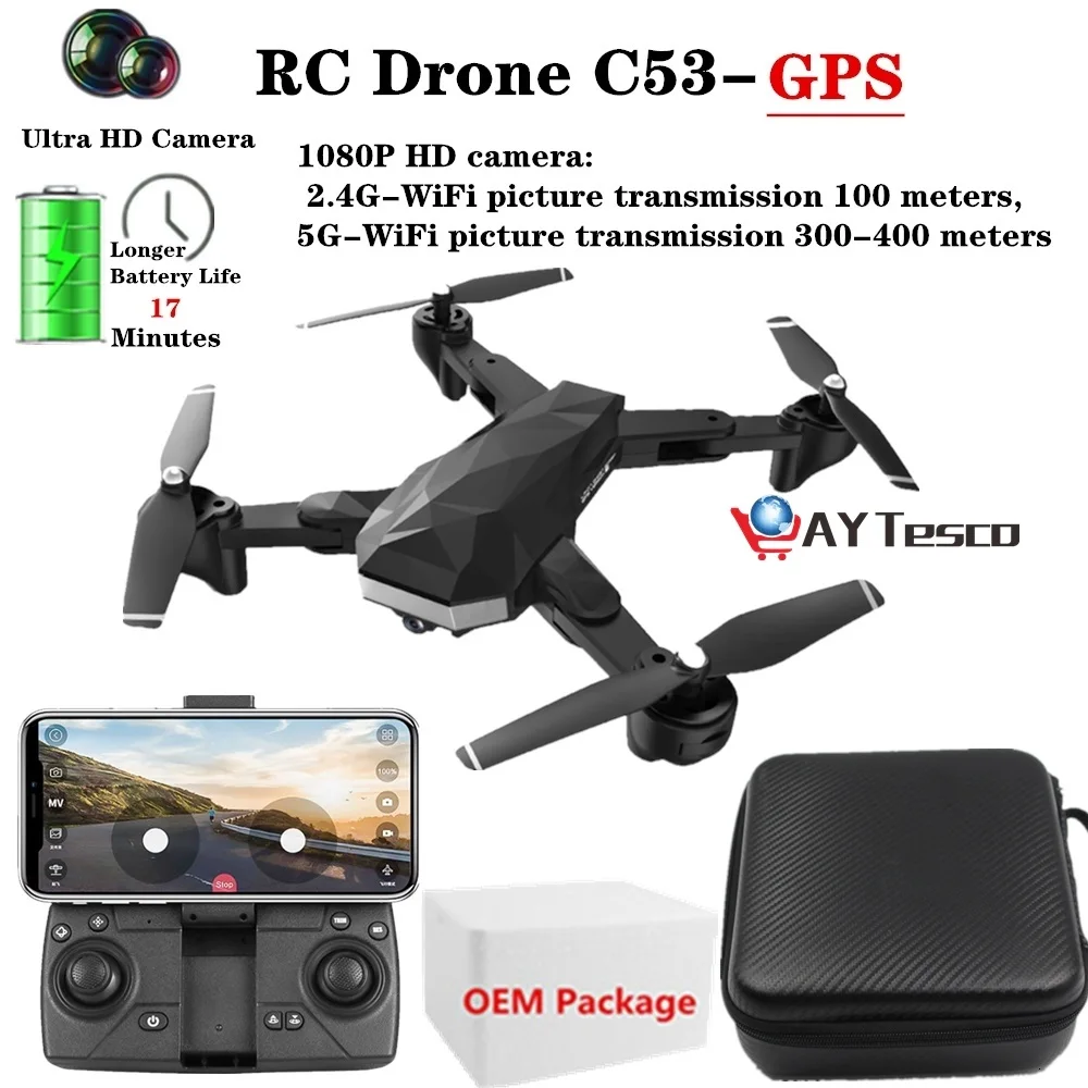 

C53-GPS 4K RC Drones with 1080P 5G WiFi HD Camera Helicopter Altitude Hold Foldable Follow Me Quadcopter VS XS812 SG907 Dron Toy