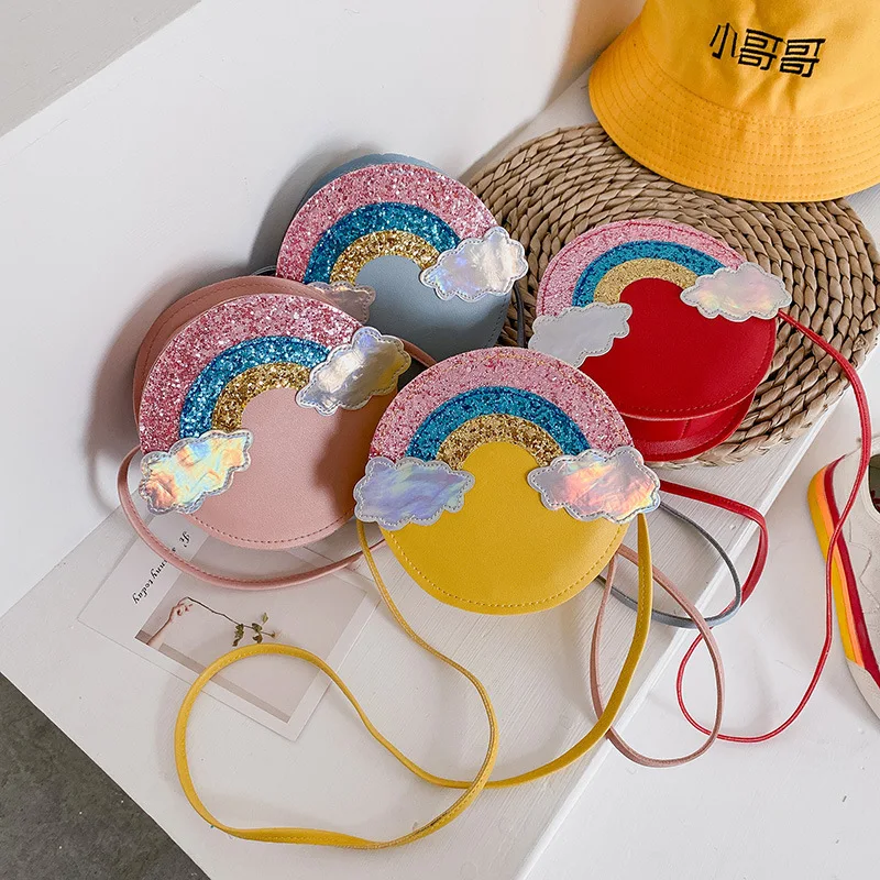 

Симпатичный Радужный кошелек для младенцев девочек, модные детские круглые сумки через плечо, милая маленькая сумка принцессы, аксессуары, ...