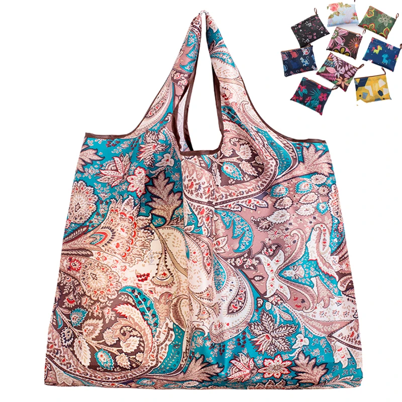 

BIG Eco-Friendly Folding Shopping Bag Reusable Portable Shoulder Handbag for Travel Grocery Fashion Pocket Tote Bags