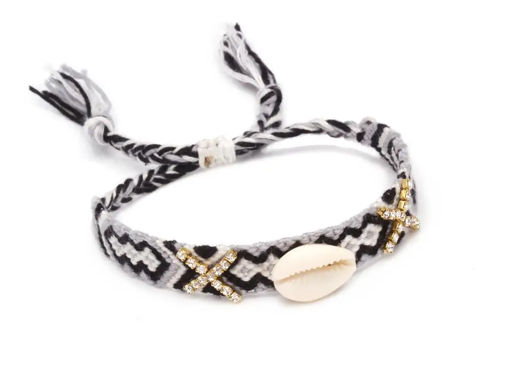 Богемский черный белый серый разноцветный браслет с цепочкой из кристаллов