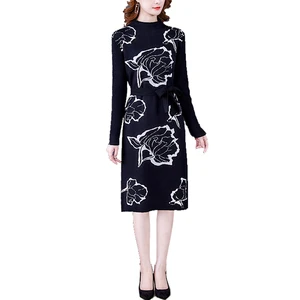 Knitting Maxi Dresses for Women Female New Arrive Fashion Loose Print Sweater Long Sleeve Woman Dress Casual 2021 Autumn Winter